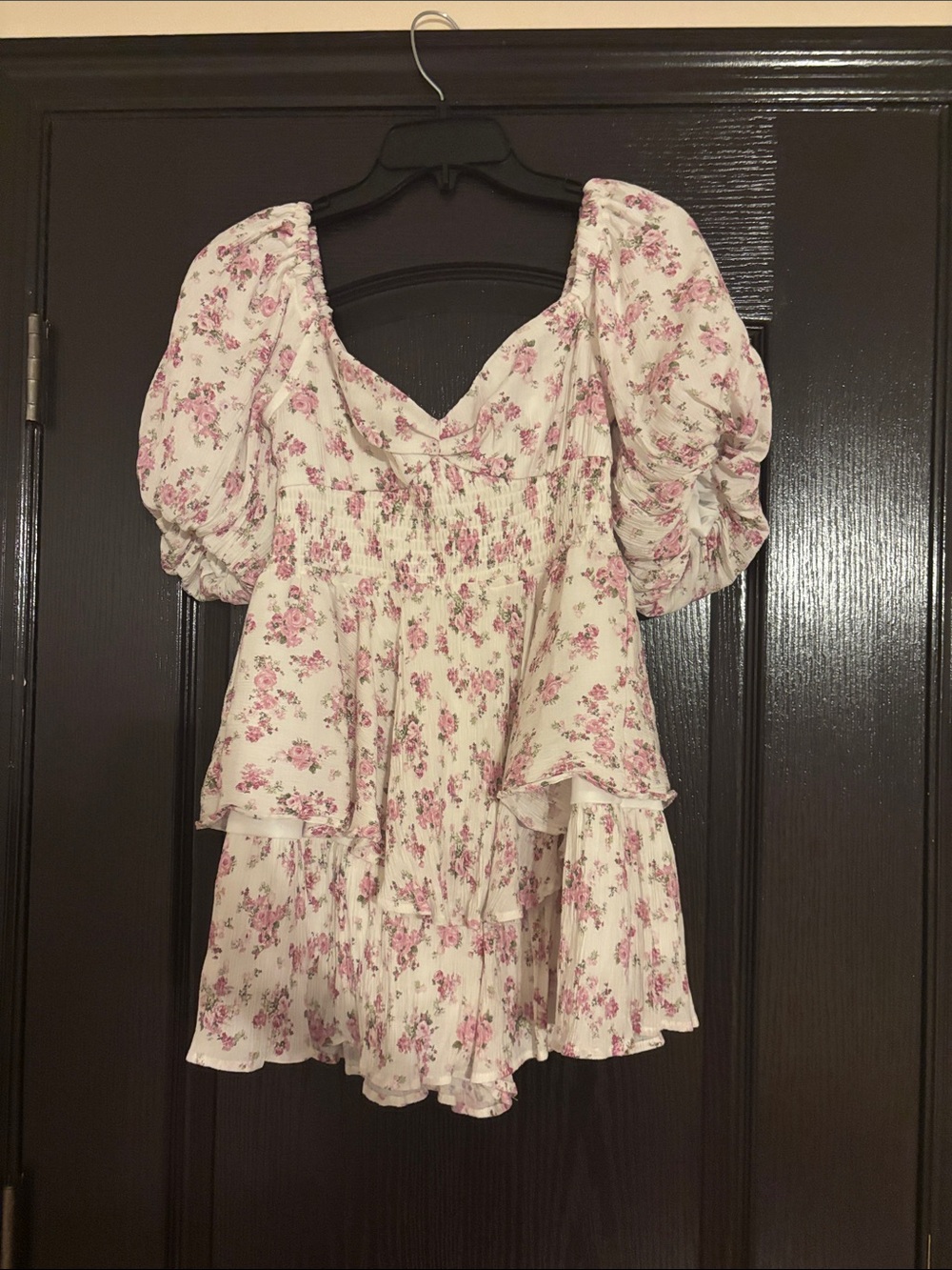 Floral Puff-Sleeve Tiered Peplum Top - Pink Floral